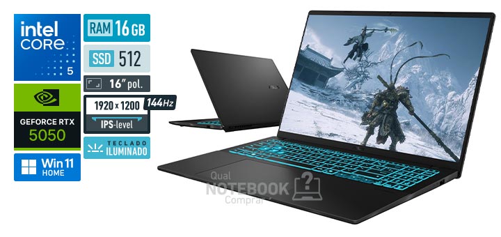 ASUS Gaming V16 V3607VH-RP106W Core 5-210H Serie 2 GeForce RTX 5050 Windows 11 Home RAM 16 GB SSD 512 GB Tela LED 16 polegadas WUXGA IPS-level 144 Hz Teclado iluminado Garantia 1 ano