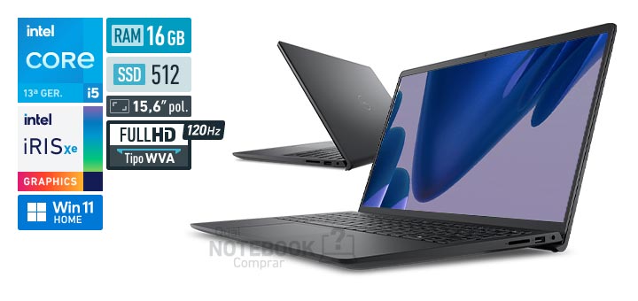 Dell 15 DC15-I51334U-M70 Core i5-1334U 13a geracao Iris Xe Graphics G7 80 EUs Windows 11 Home RAM 16 GB SSD 512 GB Tela LED 15-6 polegadas Full HD WVA 120 Hz