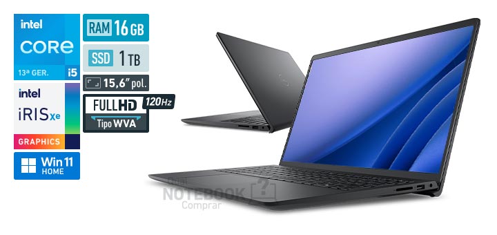Dell 15 DC15-I51334U-M80 Core i5-1334U 13a geracao Iris Xe Graphics G7 80 EUs Windows 11 Home RAM 16 GB SSD 1 TB Tela LED 15-6 polegadas Full HD WVA 120 Hz