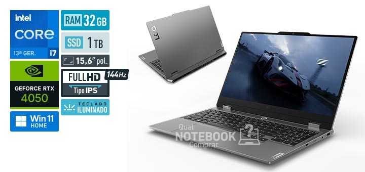 Lenovo LOQ 83KH000PBR Core i7-13645HX 13a geracao GeForce RTX 4050 Windows 11 Home RAM 32 GB SSD 1 TB Tela LED 15-6 polegadas Full HD IPS 144 Hz Teclado iluminado Garantia 1 ano