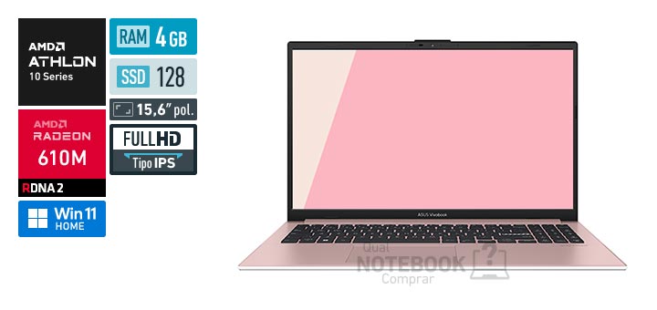 ASUS VivoBook Go 15 E1504FA-BQ5313WS Athlon Silver 10 Serie 10 Radeon 610M Windows 11 Home RAM 4 GB SSD 128 GB Tela LED 15-6 polegadas Full HD IPS-level Garantia 1 ano