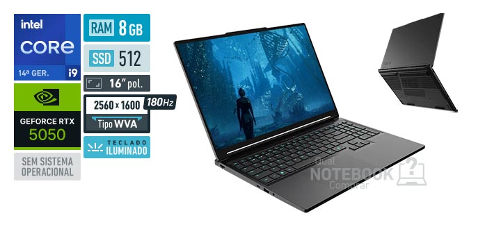 Avell Storm 550 MN000129 Core i9-14900HX 14a geracao GeForce RTX 5050 Sem sistema operacional RAM 8 GB SSD 512 GB Tela LED 16 polegadas 2560 x 1600 px WVA 180 Hz Teclado iluminado