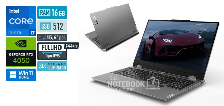 Lenovo LOQ 83KH000MBR Core i7-13645HX 13a geracao GeForce RTX 4050 Windows 11 Home RAM 16 GB SSD 512 GB Tela LED 15-6 polegadas Full HD IPS 144 Hz Teclado iluminado