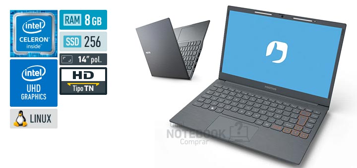 Positivo Vision C14 3002905 Celeron N4020 N-series UHD Graphics 600 Linux RAM 8 GB SSD eMMC 256 GB Tela LED 14-1 polegadas HD TN Garantia 1 ano Lumina Bar