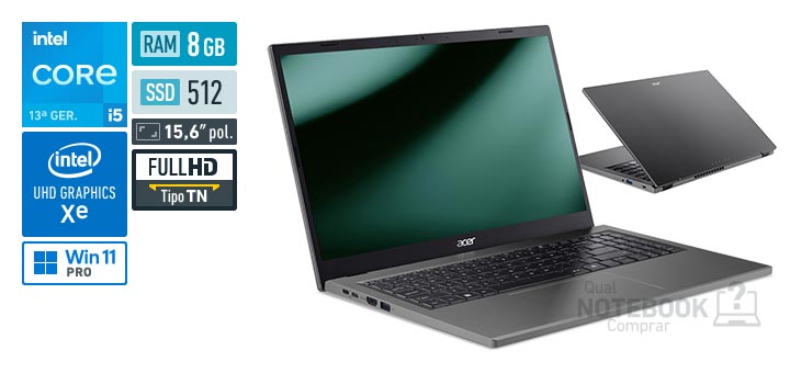 Acer Aspire Go 15 AG15-71P-55NG Core i5-13420H 13a geracao UHD Graphics Xe G4 48 EUs Windows 11 Pro RAM 8 GB SSD 512 GB Tela LED 15-6 polegadas Full HD TN Garantia 1 ano