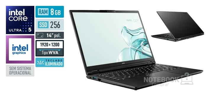 Avell Bon Smart 14 MN000142 Core Ultra 5-125U Serie 1 Graphics 4-Cores iGPU Sem sistema operacional RAM 8 GB SSD 256 GB Tela LED 14 polegadas WUXGA WVA Teclado iluminado Garantia 1 ano