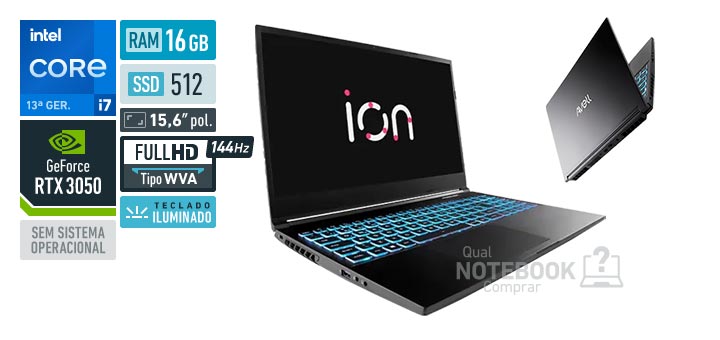 Avell Ion A52 MN000158 Core i7-13620H 13a geracao GeForce RTX 3050 Sem sistema operacional RAM 16 GB SSD 512 GB Tela LED 15-6 polegadas Full HD WVA 144 Hz Teclado iluminado Garantia 1 ano