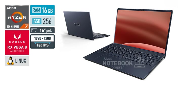 VAIO FE16 VJFE69F11X-BSKU670 Ryzen 7 5825U Serie 5000 Radeon RX Vega 8 4000-5000 Linux RAM 16 GB SSD 256 GB Tela LED 16 polegadas WUXGA IPS Garantia 1 ano