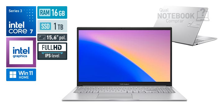 ASUS Vivobook 15 X1504MA-BQ250W Core 7-350 Serie 3 Graphics 2 Xe3 iGPU Windows 11 Home RAM 16 GB SSD 1 TB Tela LED 15-6 polegadas Full HD IPS-level Garantia 1 ano