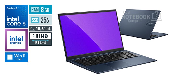 ASUS Vivobook 15 X1504MA-BQ299W Core 5-320 Serie 3 Graphics 2 Xe3 iGPU Windows 11 Home RAM 8 GB SSD 256 GB Tela LED 15-6 polegadas Full HD IPS-level Garantia 1 ano