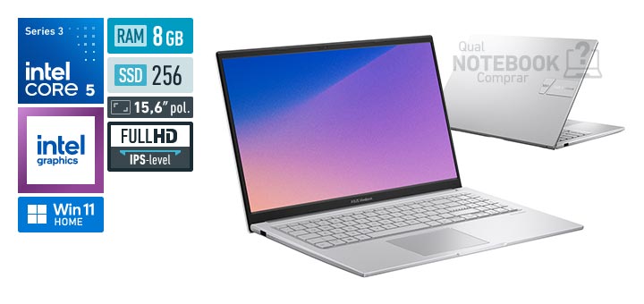 ASUS Vivobook 15 X1504MA-BQ300W Core 5-320 Serie 3 Graphics 2 Xe3 iGPU Windows 11 Home RAM 8 GB SSD 256 GB Tela LED 15-6 polegadas Full HD IPS-level Garantia 1 ano