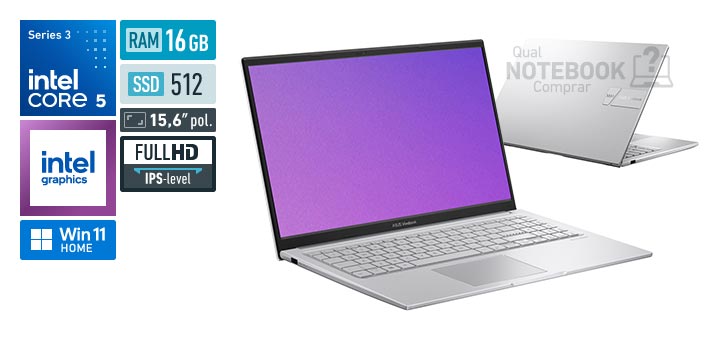 ASUS Vivobook 15 X1504MA-BQ381W Core 5-320 Serie 3 Graphics 2 Xe3 iGPU Windows 11 Home RAM 16 GB SSD 512 GB Tela LED 15-6 polegadas Full HD IPS-level Garantia 1 ano