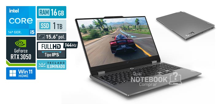 Lenovo LOQ 83KH000SBR Core i5-14500HX 14a geracao GeForce RTX 3050 Windows 11 Home RAM 16 GB SSD 1 TB Tela LED 15-6 polegadas Full HD IPS 144 Hz Teclado iluminado Garantia 1 ano