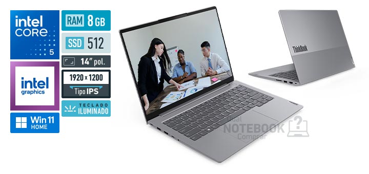 Lenovo ThinkBook 14 21TV0009BO Core 5-210H Serie 2 Graphics 48 EUs Windows 11 Home RAM 8 GB SSD 512 GB Tela LED 14 polegadas WUXGA IPS Teclado iluminado Garantia 1 ano