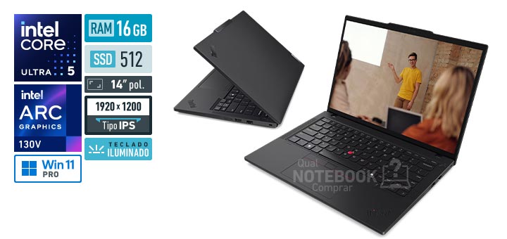 Lenovo ThinkPad T14 21QH0014BO Core Ultra 5-236V Serie 2 Arc Graphics 130V Windows 11 Pro RAM 16 GB SSD 512 GB Tela LED 14 polegadas WUXGA IPS Teclado iluminado Garantia 1 ano