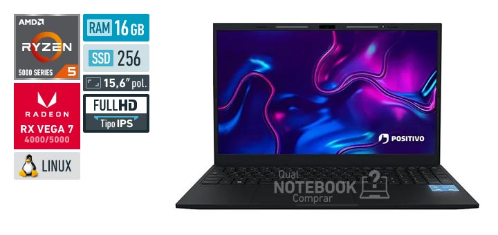 Positivo Vision R15M 3003266 Ryzen 5 5625U Serie 5000 Radeon RX Vega 7 4000-5000 Linux RAM 16 GB SSD 256 GB Tela LED 15-6 polegadas Full HD IPS Minitela integrada IPS Lumina Bar