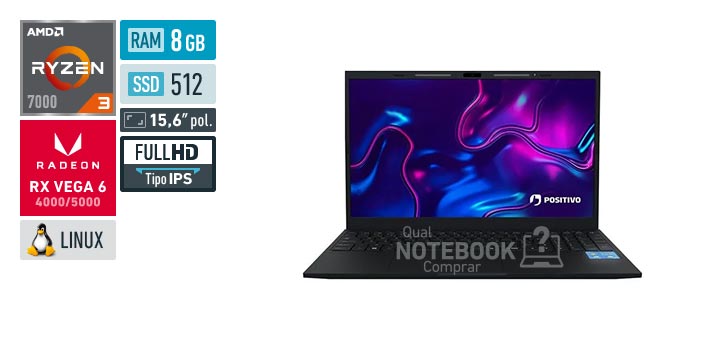 Positivo Vision R15M 3003295 Ryzen 3 7330U Serie 7000 Radeon RX Vega 6 4000-5000 Linux RAM 8 GB SSD 512 GB Tela LED 15-6 polegadas Full HD IPS Minitela integrada IPS Lumina Bar