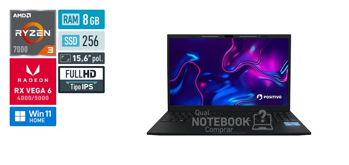 Positivo Vision R15M 3003296 Ryzen 3 7330U Serie 7000 Radeon RX Vega 6 4000-5000 Windows 11 Home RAM 8 GB SSD 256 GB Tela LED 15-6 polegadas Full HD IPS Minitela integrada IPSLumina Bar