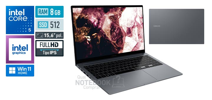 Samsung Galaxy Book4 NP750XGK-LG3BR Core 5-120U Serie 1 Graphics 80 EUs Windows 11 Home RAM 8 GB SSD 512 GB Tela LED 15-6 polegadas Full HD IPS Garantia 1 ano