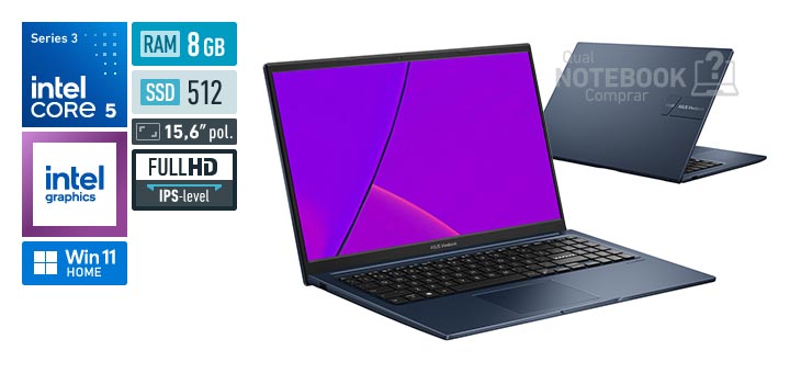 ASUS VivoBook 15 X1504MA-BQ091W Core 5-320 Serie 3 Graphics 2 Xe3 iGPU Windows 11 Home RAM 8 GB SSD 512 GB Tela LED 15-6 polegadas Full HD IPS-level Garantia 1 ano