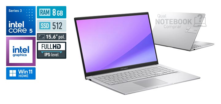 ASUS VivoBook 15 X1504MA-BQ244W Core 5-320 Serie 3 Graphics 2 Xe3 iGPU Windows 11 Home RAM 8 GB SSD 512 GB Tela LED 15-6 polegadas Full HD IPS-level Garantia 1 ano