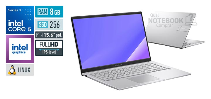ASUS VivoBook 15 X1504MA-BQ301 Core 5-320 Serie 3 Graphics 2 Xe3 iGPU Linux RAM 8 GB SSD 256 GB Tela LED 15-6 polegadas Full HD IPS-level Garantia 1 ano
