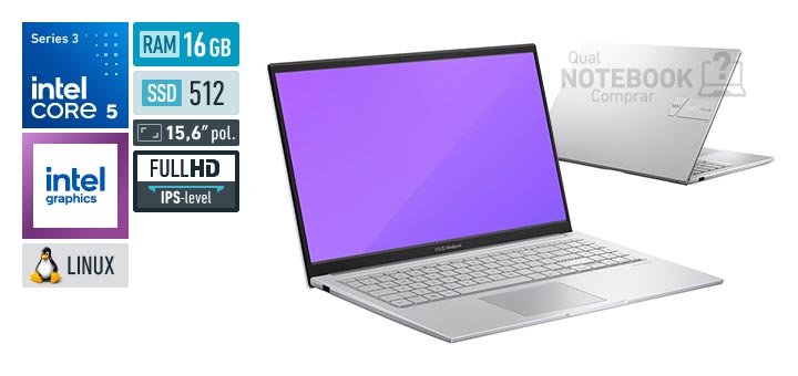 ASUS VivoBook 15 X1504MA-BQ451 Core 5-320 Serie 3 Graphics 2 Xe3 iGPU Linux RAM 16 GB SSD 512 GB Tela LED 15-6 polegadas Full HD IPS-level Garantia 1 ano