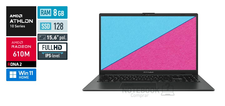 ASUS VivoBook Go 15 E1504FA-BQ5315WS Athlon Silver 10 Serie 10 Radeon 610M Windows 11 Home RAM 8 GB SSD 128 GB Tela LED 15-6 polegadas Full HD IPS-level Garantia 1 ano