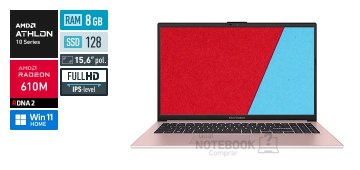 ASUS VivoBook Go 15 E1504FA-BQ5316WS Athlon Silver 10 Serie 10 Radeon 610M Windows 11 Home RAM 8 GB SSD 128 GB Tela LED 15-6 polegadas Full HD IPS-level Garantia 1 ano