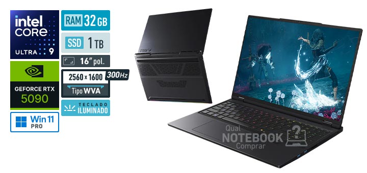 Avell Storm 590 MN000156 Core Ultra 9-290HX Plus Serie 2 GeForce RTX 5090 Windows 11 Pro RAM 32 GB SSD 1 TB Tela LED 16 polegadas 2560 x 1600 px WVA 300 Hz Teclado iluminado