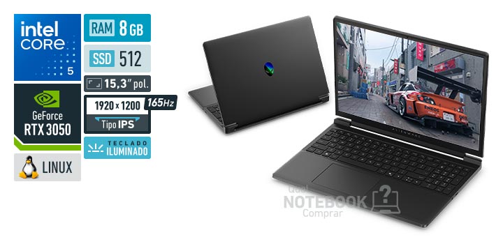 Dell Alienware 15 DA15-C5210H-D10 Core 5-210H Serie 2 GeForce RTX 3050 Linux RAM 8 GB SSD 512 GB Tela LED 15-3 polegadas WUXGA IPS 165 Hz Teclado iluminado Garantia 1 ano