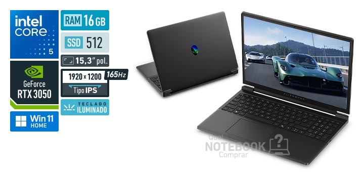 Dell Alienware 15 DA15-C5210H-M20 Core 5-210H Serie 2 GeForce RTX 3050 Windows 11 Home RAM 16 GB SSD 512 GB Tela LED 15-3 polegadas WUXGA IPS 165 Hz Teclado iluminado Garantia 1 ano