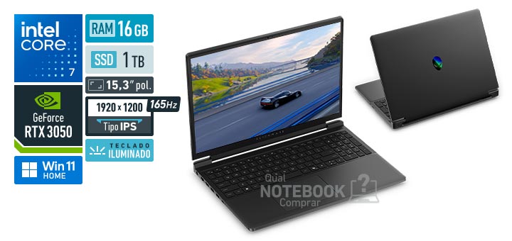 Dell Alienware 15 DA15-C7240H-A60 Core 7-240H Serie 2 GeForce RTX 3050 Windows 11 Home RAM 16 GB SSD 1 TB Tela LED 15-3 polegadas WUXGA IPS 165 Hz Teclado iluminado Garantia 1 ano