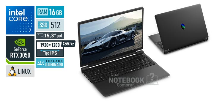 Dell Alienware 15 DA15-C7240H-U50 Core 7-240H Serie 2 GeForce RTX 3050 Linux RAM 16 GB SSD 512 GB Tela LED 15-3 polegadas WUXGA IPS 165 Hz Teclado iluminado Garantia 1 ano