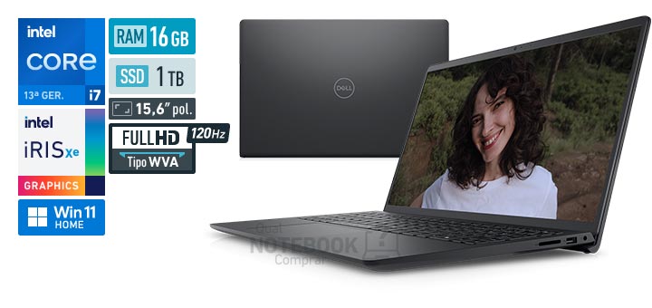 Dell Inspiron i15-i1300-A80P Core i7-1355U 13a geracao Iris Xe Graphics G7 96 EUs Windows 11 Home RAM 16 GB SSD 1 TB Tela LED 15-6 polegadas Full HD WVA 120 Hz Garantia 1 ano