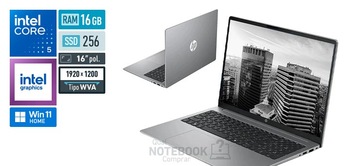 HP 200 G2i E30Q9AT Core 5-120U Serie 1 Graphics 80 EUs Windows 11 Home RAM 16 GB SSD 256 GB Tela LED 16 polegadas WUXGA WVA Garantia 1 ano