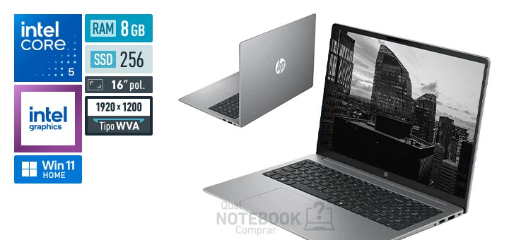HP 200 G2i E30QCAT Core 5-120U Serie 1 Graphics 80 EUs Windows 11 Home RAM 8 GB SSD 256 GB Tela LED 16 polegadas WUXGA WVA Garantia 1 ano