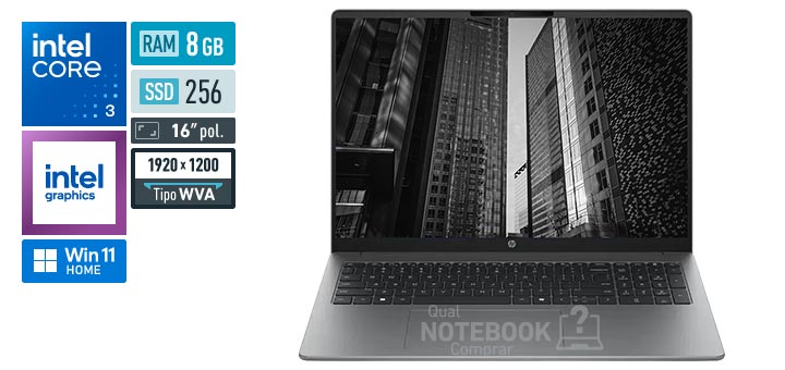HP 200 G2i E30QDAT Core 3-100U Serie 1 Graphics 64 EUs Windows 11 Home RAM 8 GB SSD 256 GB Tela LED 16 polegadas WUXGA WVA Garantia 1 ano