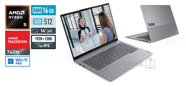 Lenovo ThinkBook 14 22BV0001BO Ryzen 5 220 Serie 200 Radeon 740M Windows 11 Pro RAM 16 GB SSD 512 GB Tela LED 14 polegadas WUXGA IPS Suporte Premium 1 ano