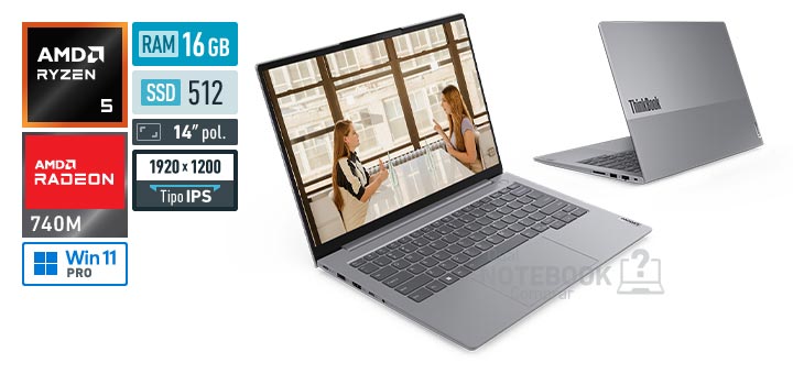 Lenovo ThinkBook 14 22BV0002BO Ryzen 5 220 Serie 200 Radeon 740M Windows 11 Pro RAM 16 GB SSD 512 GB Tela LED 14 polegadas WUXGA IPS Suporte Premium 1 ano