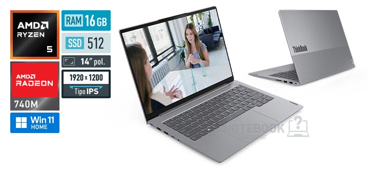 Lenovo ThinkBook 14 22BV000BBO Ryzen 5 220 Serie 200 Radeon 740M Windows 11 Home RAM 16 GB SSD 512 GB Tela LED 14 polegadas WUXGA IPS Suporte Premium 1 ano