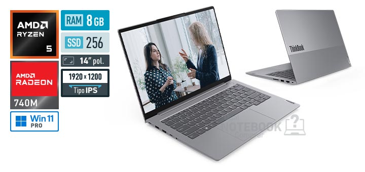 Lenovo ThinkBook 14 22BV000CBO Ryzen 5 220 Serie 200 Radeon 740M Windows 11 Pro RAM 8 GB SSD 256 GB Tela LED 14 polegadas WUXGA IPS Suporte Premium 1 ano