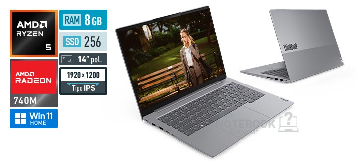 Lenovo ThinkBook 14 22BV000GBO Ryzen 5 220 Serie 200 Radeon 740M Windows 11 Home RAM 8 GB SSD 256 GB Tela LED 14 polegadas WUXGA IPS Garantia no local 1 ano