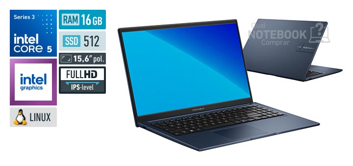 ASUS VivoBook 15 X1504MA-BQ242 Core 5-320 Serie 3 Graphics 2 Xe3 iGPU Linux RAM 16 GB SSD 512 GB Tela LED 15-6 polegadas Full HD IPS-level Garantia 1 ano