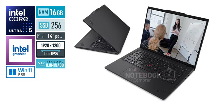 Lenovo ThinkPad T14 21QD002JBO Core Ultra 5-235U Serie 2 Graphics 4-Cores iGPU Windows 11 Pro RAM 16 GB SSD 256 GB Tela LED 14 polegadas WUXGA IPS Teclado iluminado Suporte Premium