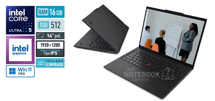 Lenovo ThinkPad T14 21QD002KBO Core Ultra 5-235U Serie 2 Graphics 4-Cores iGPU Windows 11 Pro RAM 16 GB SSD 512 GB Tela LED 14 polegadas WUXGA IPS Teclado iluminado Suporte Premium