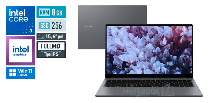 Samsung Galaxy Book4 NP750XGK-LG5BR Core 3-100U Serie 1 Graphics 64 EUs Windows 11 Home RAM 8 GB SSD 256 GB Tela LED 15-6 polegadas Full HD IPS Garantia 1 ano